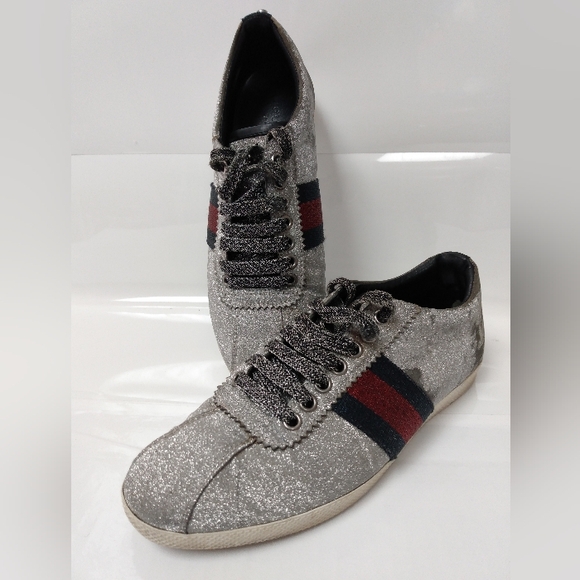 Women’s Euro Size 37.5 GUCCI BAMBI Metallic Sparkly Spike Studded Sneakers - Picture 4 of 9